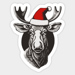 Christmas Moose with Santa Hat Sticker